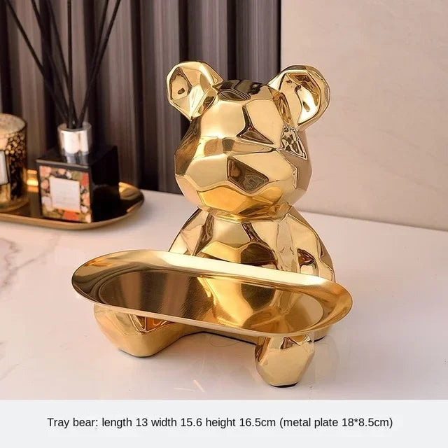Statua Orso Geometrico con Vassoio – Design Moderno, Salvadanaio- Accessori per la Casa