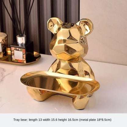 Statua Orso Geometrico con Vassoio – Design Moderno, Salvadanaio- Accessori per la Casa