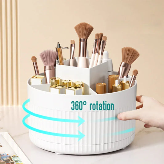 Scatola Portaoggetti per Trucco Girevole a 360° - Organizer da Tavolo per Cosmetici, Porta Pennelli, Rossetti e Gioielli