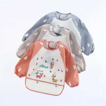 Bavaglini per Bambini 0-3 Anni - Bavaglini Impermeabili a Manica Lunga con Tasche, Design Colorato e Divertente per Pappa e Disegno