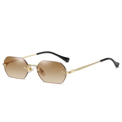 Occhiali da sole vintage senza montatura poligonali da donna e da uomo, di design, popolari, da viaggio, con montatura piccola, da sole