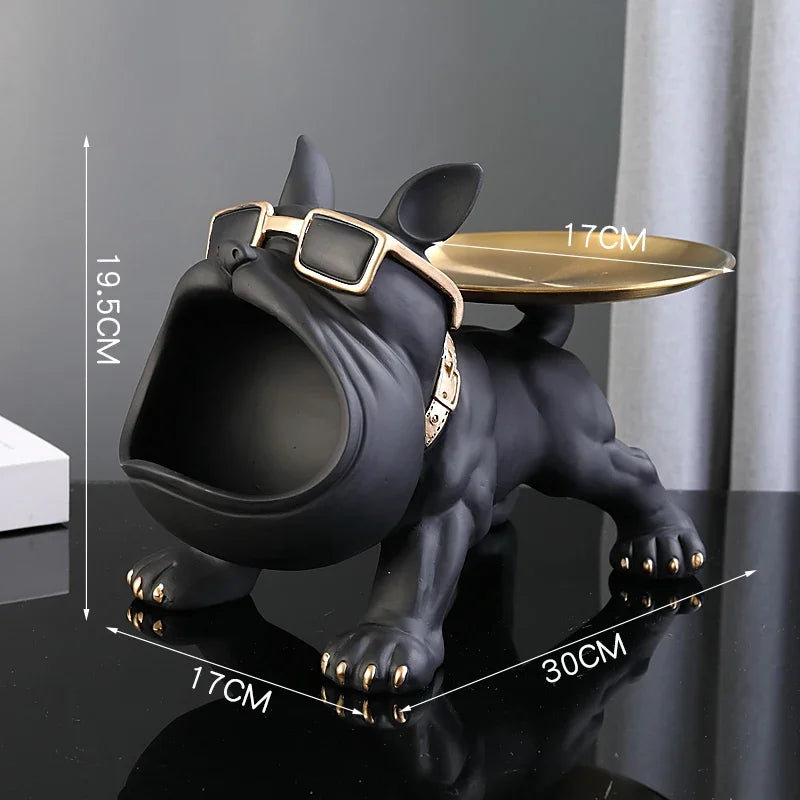 Portaoggetti Statua Decorativa Bulldog Resina 30cm Originale Soprammobile Animale per Casa, Ufficio o Regalo