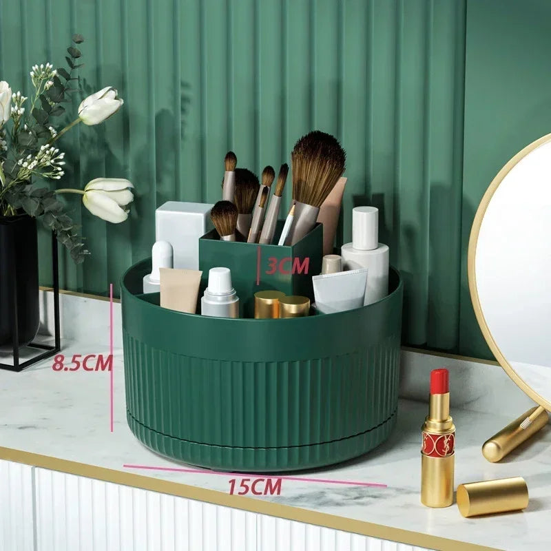 Scatola Portaoggetti per Trucco Girevole a 360° - Organizer da Tavolo per Cosmetici, Porta Pennelli, Rossetti e Gioielli