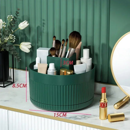 Scatola Portaoggetti per Trucco Girevole a 360° - Organizer da Tavolo per Cosmetici, Porta Pennelli, Rossetti e Gioielli