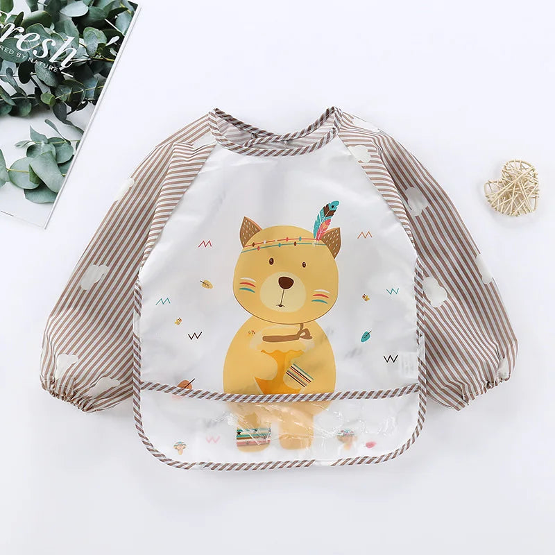 Bavaglini per Bambini 0-3 Anni - Bavaglini Impermeabili a Manica Lunga con Tasche, Design Colorato e Divertente per Pappa e Disegno