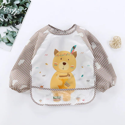 Bavaglini per Bambini 0-3 Anni - Bavaglini Impermeabili a Manica Lunga con Tasche, Design Colorato e Divertente per Pappa e Disegno