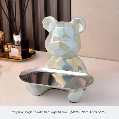 Statua Orso Geometrico con Vassoio – Design Moderno, Salvadanaio- Accessori per la Casa