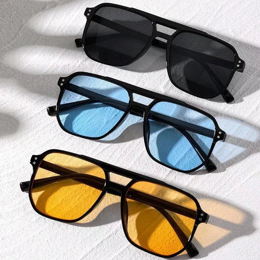 Occhiali da sole vintage da uomo e da donna, grandi, quadrati, da uomo, di marca, unisex, con lenti nere, da uomo e da donna, UV400