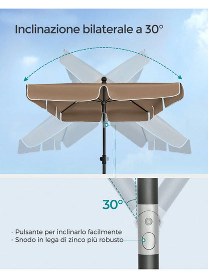 SONGMICS Ombrellone da Giardino 200 x 125 cm, UPF 50+, Inclinazione Bidirezionale 30°, Altezza Regolabile, per Balcone Giardino, Base Non Inclusa