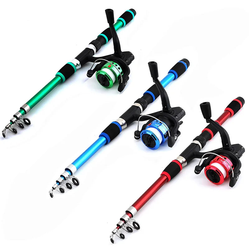 Set di canna da pesca Kit completo con canna da pesca telescopica e mulinello rotante Esche Ami Set di canne da viaggio