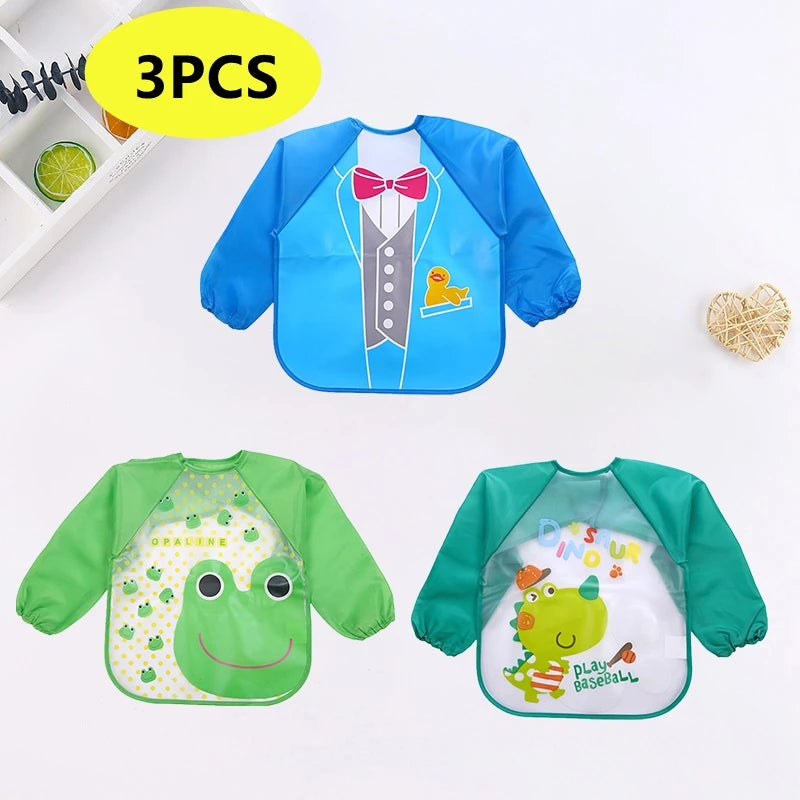 Bavaglini per Bambini 0-3 Anni - Bavaglini Impermeabili a Manica Lunga con Tasche, Design Colorato e Divertente per Pappa e Disegno