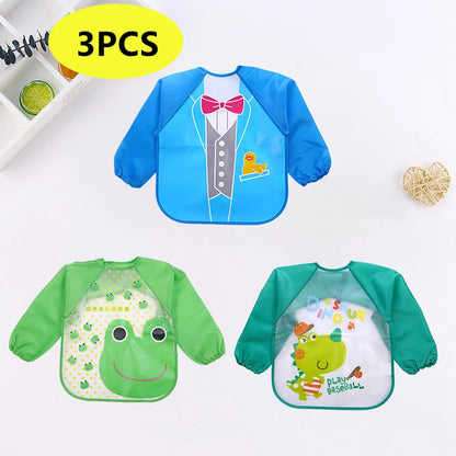 Bavaglini per Bambini 0-3 Anni - Bavaglini Impermeabili a Manica Lunga con Tasche, Design Colorato e Divertente per Pappa e Disegno