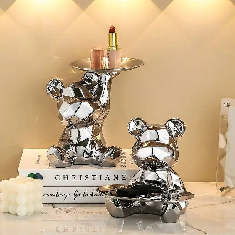 Statua Orso Geometrico con Vassoio – Design Moderno, Salvadanaio- Accessori per la Casa
