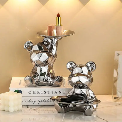 Statua Orso Geometrico con Vassoio – Design Moderno, Salvadanaio- Accessori per la Casa