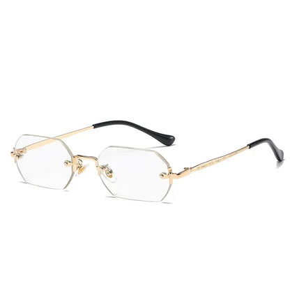 Occhiali da sole vintage senza montatura poligonali da donna e da uomo, di design, popolari, da viaggio, con montatura piccola, da sole