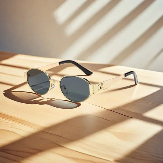 Nuovi occhiali da sole ovali nuovi di frontiera incrociati, stile caldo, lenti piccole, occhiali da sole rotondi in metallo alla moda per uomini e donne