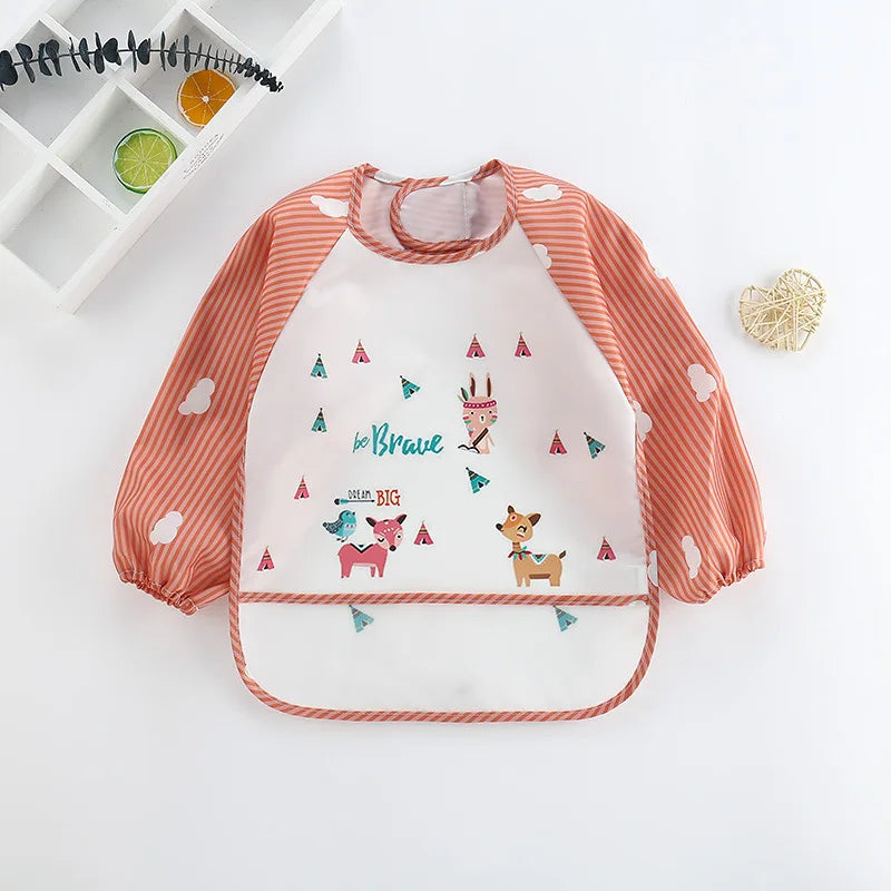 Bavaglini per Bambini 0-3 Anni - Bavaglini Impermeabili a Manica Lunga con Tasche, Design Colorato e Divertente per Pappa e Disegno