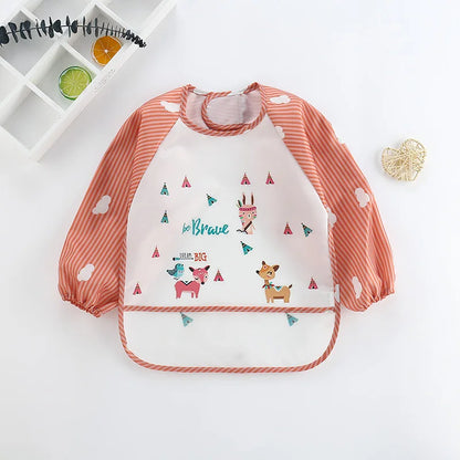 Bavaglini per Bambini 0-3 Anni - Bavaglini Impermeabili a Manica Lunga con Tasche, Design Colorato e Divertente per Pappa e Disegno