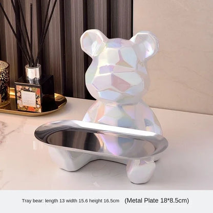 Statua Orso Geometrico con Vassoio – Design Moderno, Salvadanaio- Accessori per la Casa