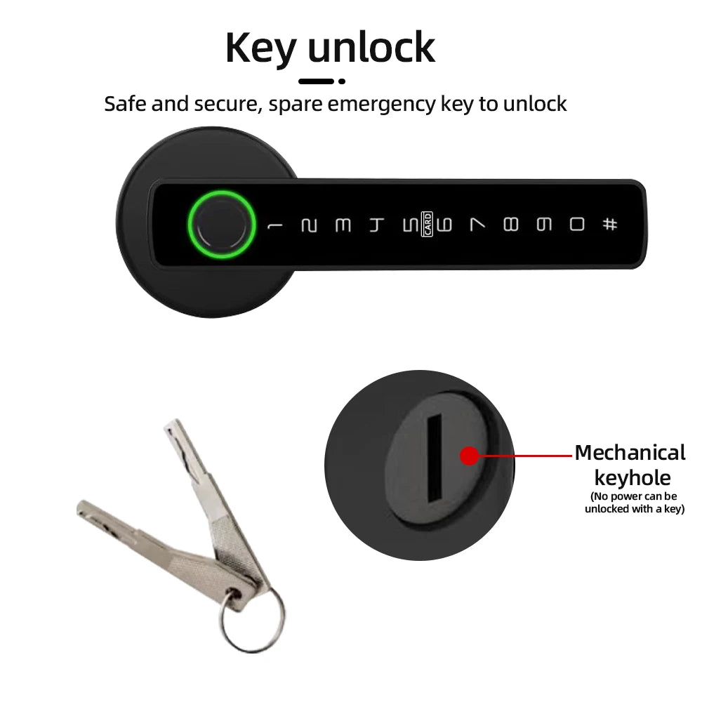 Serratura Elettronica Intelligente con Impronta Digitale, Bluetooth, Password, Chiave e App Tuya/Smartlife per Camere da Letto