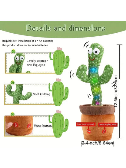 Cactus Parlante e Danzante - Giocattolo Interattivo per Bambini e Bambine, Canto, Ripetizione e Registrazione