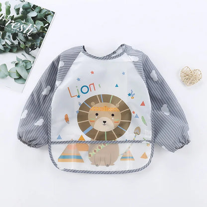 Bavaglini per Bambini 0-3 Anni - Bavaglini Impermeabili a Manica Lunga con Tasche, Design Colorato e Divertente per Pappa e Disegno