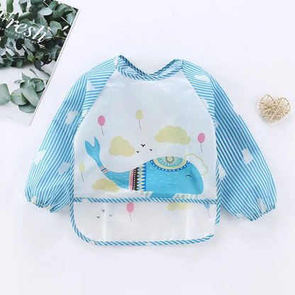 Bavaglini per Bambini 0-3 Anni - Bavaglini Impermeabili a Manica Lunga con Tasche, Design Colorato e Divertente per Pappa e Disegno