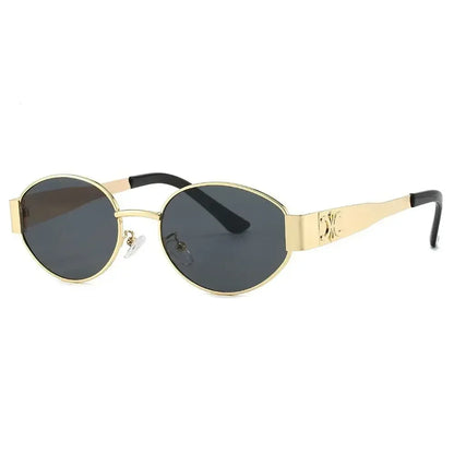 Nuovi occhiali da sole ovali nuovi di frontiera incrociati, stile caldo, lenti piccole, occhiali da sole rotondi in metallo alla moda per uomini e donne