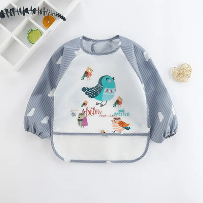 Bavaglini per Bambini 0-3 Anni - Bavaglini Impermeabili a Manica Lunga con Tasche, Design Colorato e Divertente per Pappa e Disegno