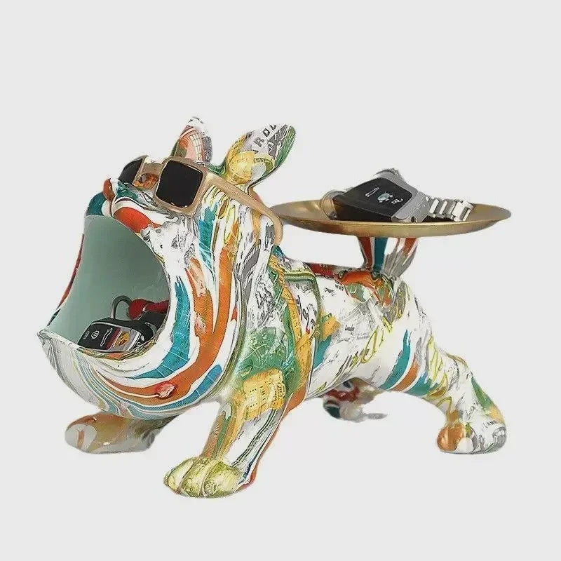 Bulldog Francese in Resina con Vassoio – Regalo Unico per Casa, Ufficio, Studio
