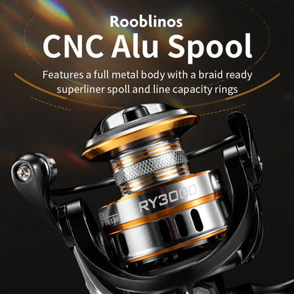 ROOBLINOS RY Mulinelli da spinning Mulinello da pesca in acqua salata e dolce Telaio in metallo ultraleggero Mulinelli da pesca lisci e resistenti ad alta velocità