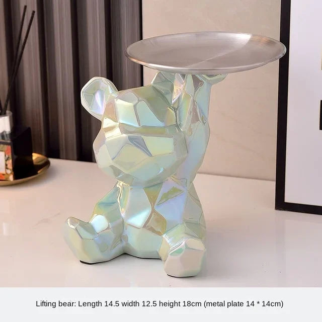 Statua Orso Geometrico con Vassoio – Design Moderno, Salvadanaio- Accessori per la Casa