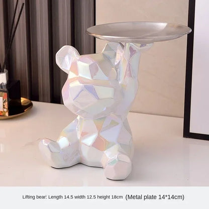 Statua Orso Geometrico con Vassoio – Design Moderno, Salvadanaio- Accessori per la Casa