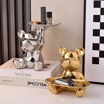 Statua Orso Geometrico con Vassoio – Design Moderno, Salvadanaio- Accessori per la Casa