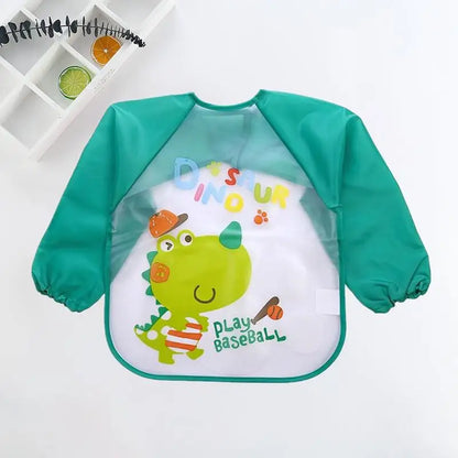 Bavaglini per Bambini 0-3 Anni - Bavaglini Impermeabili a Manica Lunga con Tasche, Design Colorato e Divertente per Pappa e Disegno