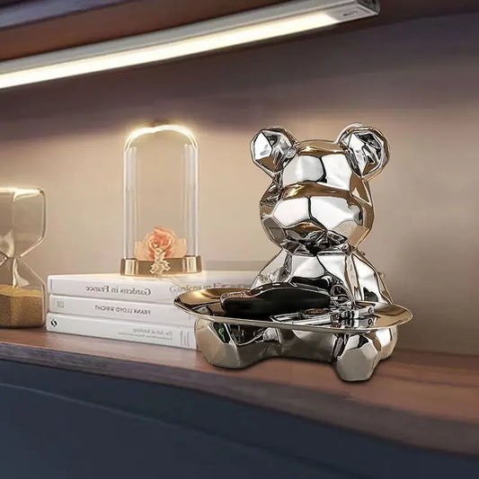 Statua Orso Geometrico con Vassoio – Design Moderno, Salvadanaio- Accessori per la Casa