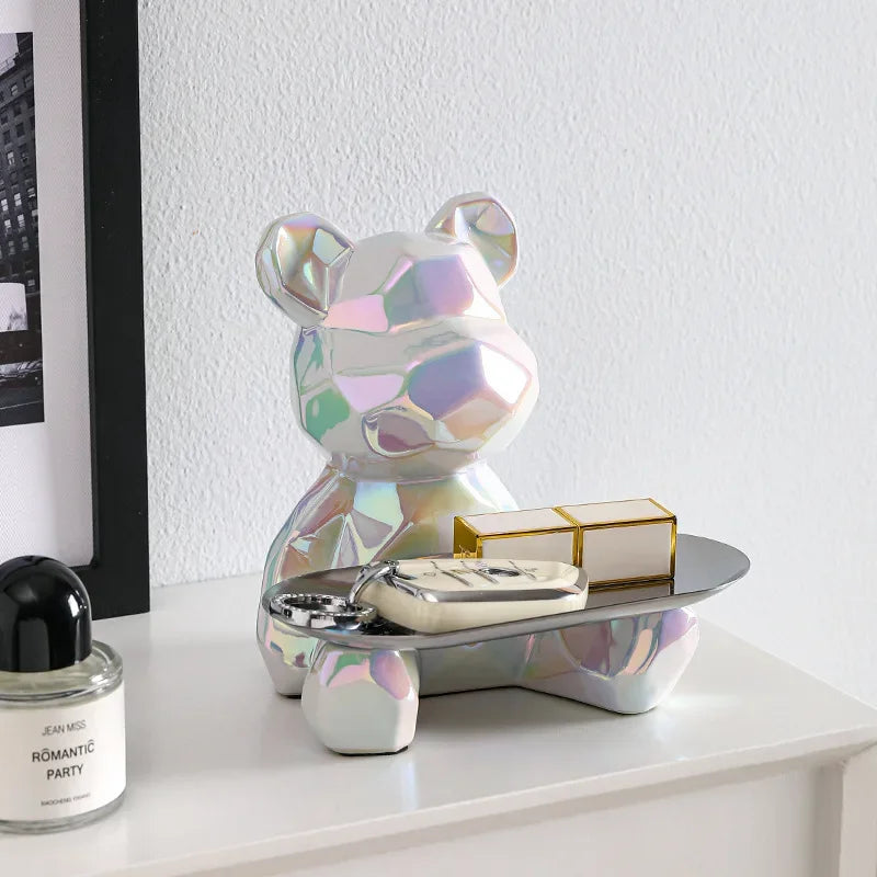 Statua Orso Geometrico con Vassoio – Design Moderno, Salvadanaio- Accessori per la Casa
