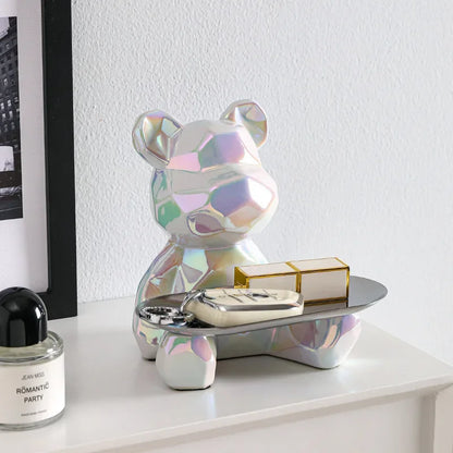 Statua Orso Geometrico con Vassoio – Design Moderno, Salvadanaio- Accessori per la Casa