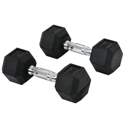 Set di manubri HOMCOM da 6 kg con barra di collegamento in metallo e testa esagonale, peso totale di 12 kg, per allenamento in casa, palestra, ufficio, nero e argento