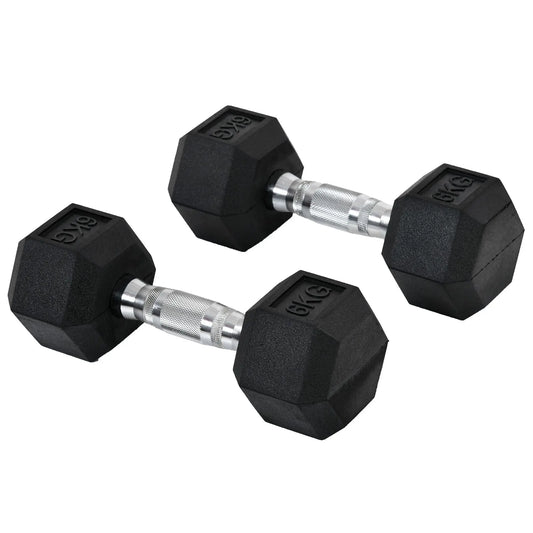 Set di manubri HOMCOM da 6 kg con barra di collegamento in metallo e testa esagonale, peso totale di 12 kg, per allenamento in casa, palestra, ufficio, nero e argento