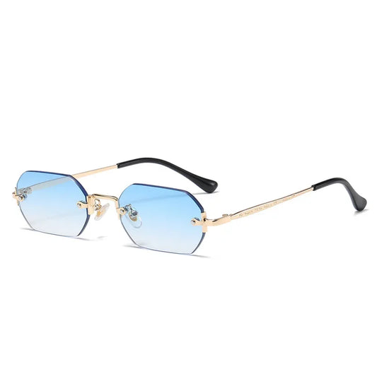 Occhiali da sole vintage senza montatura poligonali da donna e da uomo, di design, popolari, da viaggio, con montatura piccola, da sole