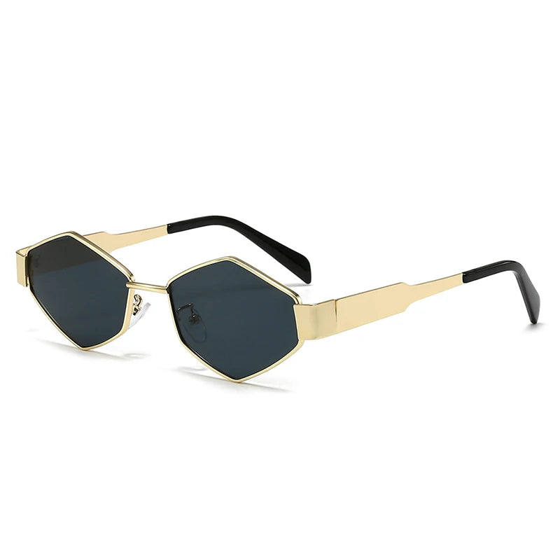 Occhiali da Sole Donna Luxury Design Poligonale con Rifiniture a Rombi, Stile Retro-Vintage 2025, Montatura Metallica Elegante con Tocco Diamantato