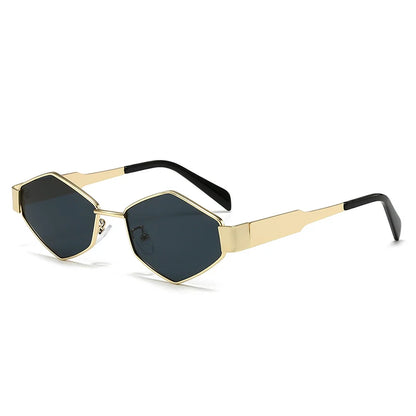 Occhiali da Sole Donna Luxury Design Poligonale con Rifiniture a Rombi, Stile Retro-Vintage 2025, Montatura Metallica Elegante con Tocco Diamantato