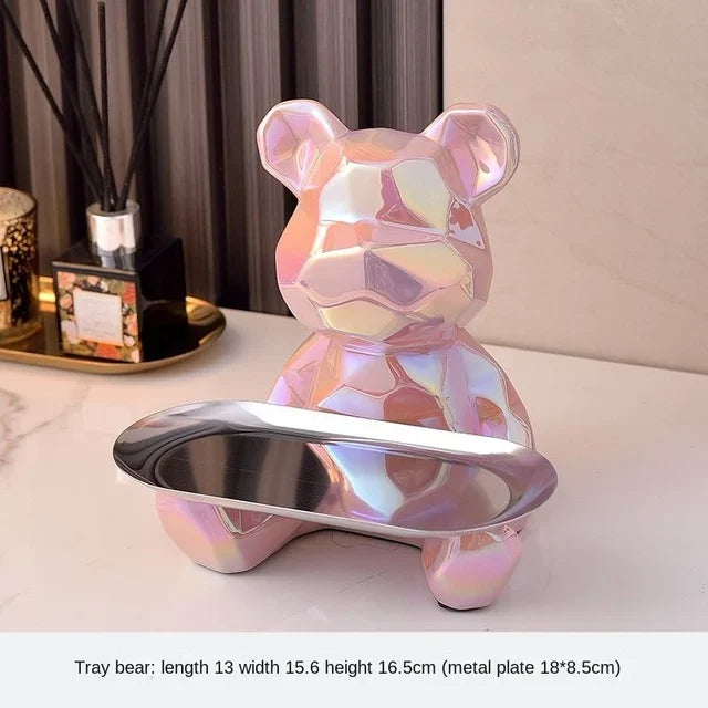 Statua Orso Geometrico con Vassoio – Design Moderno, Salvadanaio- Accessori per la Casa