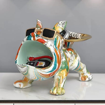 Bulldog Francese in Resina con Vassoio – Regalo Unico per Casa, Ufficio, Studio