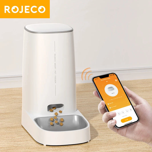 ROJECO Distributore automatico di cibo per gatti, WiFi intelligente, distributore di cibo per gatti, distributore automatico di cibo per gatti, accessori per cibo secco per cani e gatti