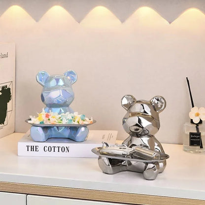 Statua Orso Geometrico con Vassoio – Design Moderno, Salvadanaio- Accessori per la Casa