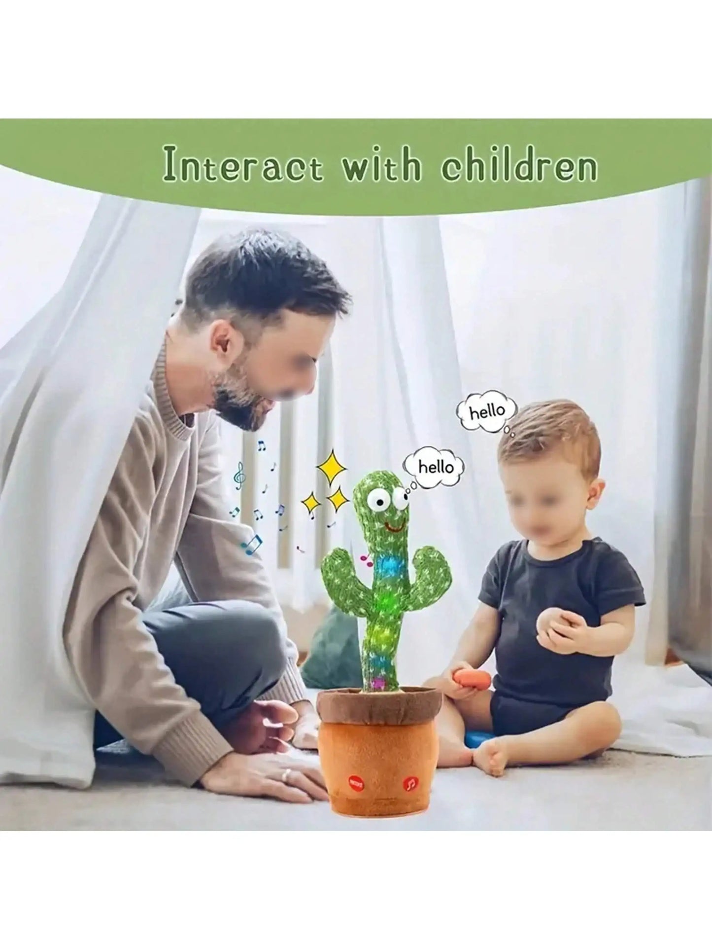 Cactus Parlante e Danzante - Giocattolo Interattivo per Bambini e Bambine, Canto, Ripetizione e Registrazione
