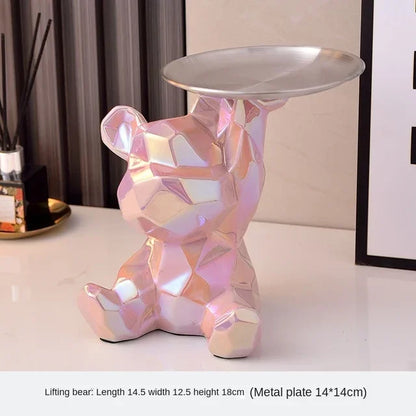 Statua Orso Geometrico con Vassoio – Design Moderno, Salvadanaio- Accessori per la Casa
