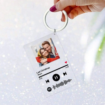 Portachiavi Personalizzato con Foto e Canzone - Targhetta Acrilica con Immagine e Nome Branco Musicale, Regalo Unico e Creativo